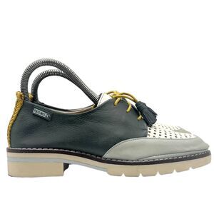 Pikolinos Shoes Women Size 5 EU36 Sitges Green Blue Leather Oxford Lace-up NWOT